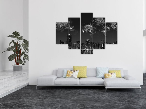Slika - Ognjemet v Miamiju, črno-bela (150x105 cm)