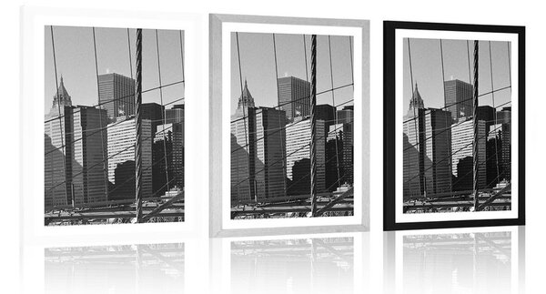 Plakat s paspartuom Manhattan u crno-bijelom dizajnu