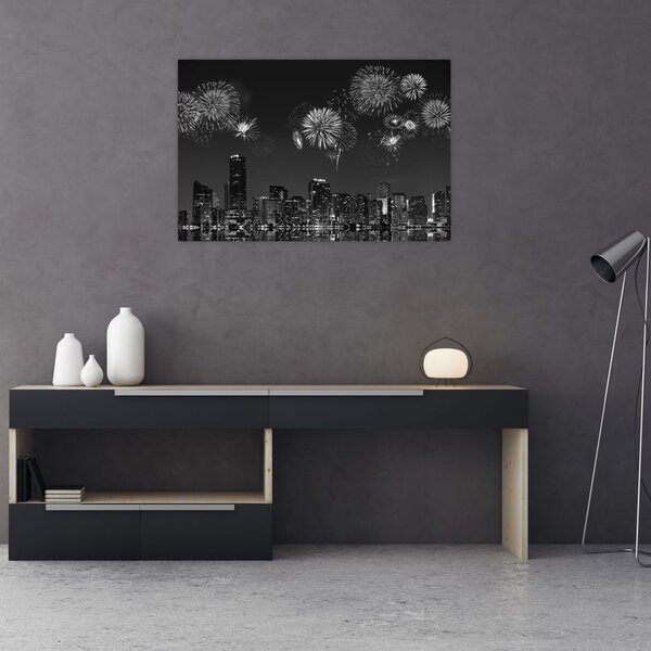 Slika - Ognjemet v Miamiju, črno-bela (90x60 cm)