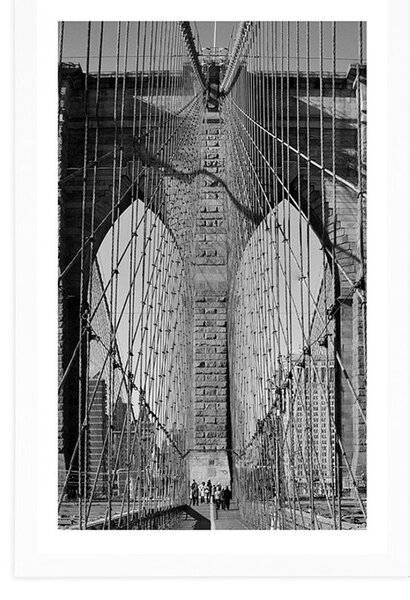 Plakat s paspartuom most Manhattan u New Yorku u crno-bijelom dizajnu