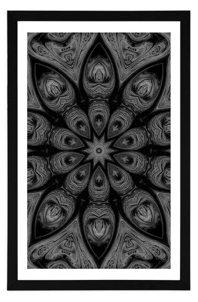 Plakat s paspartuom hipnotična Mandala u crno-bijelom dizajnu