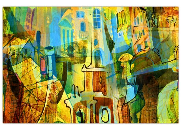 Slika - Arhitektura, kubistična abstrakcija (90x60 cm)