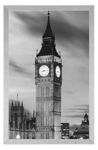 Plakat Big Ben u Londonu u crno-bijelom dizajnu