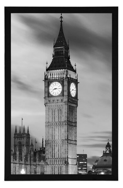 Plakat Big Ben u Londonu u crno-bijelom dizajnu