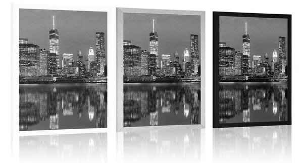 Plakat odsjaj Manhattana u vodi u crno-bijelom dizajnu
