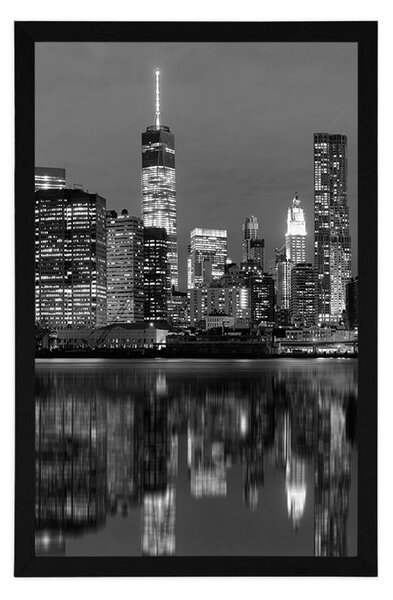 Plakat odsjaj Manhattana u vodi u crno-bijelom dizajnu