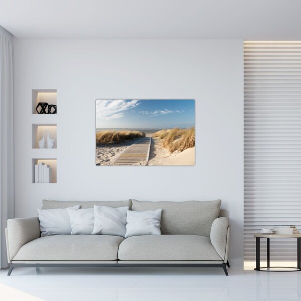 Slika - Peščena plaža na otoku Langeoog, Nemčija (90x60 cm)