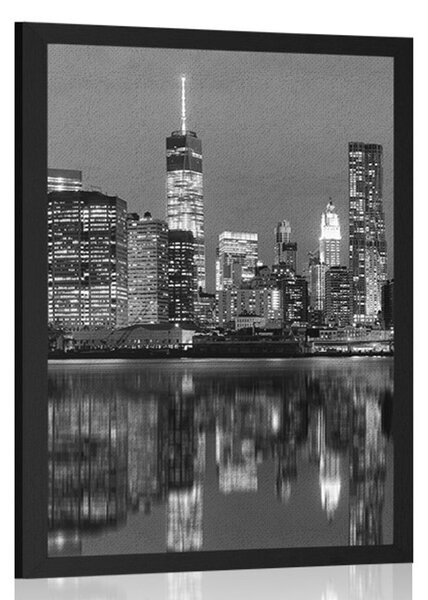 Plakat odsjaj Manhattana u vodi u crno-bijelom dizajnu