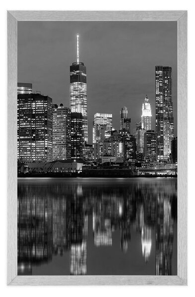 Plakat odsjaj Manhattana u vodi u crno-bijelom dizajnu