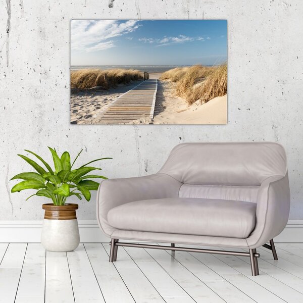Slika - Peščena plaža na otoku Langeoog, Nemčija (90x60 cm)