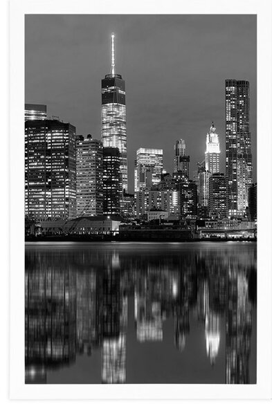Plakat odsjaj Manhattana u vodi u crno-bijelom dizajnu