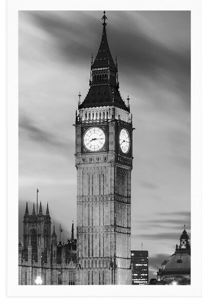 Plakat Big Ben u Londonu u crno-bijelom dizajnu