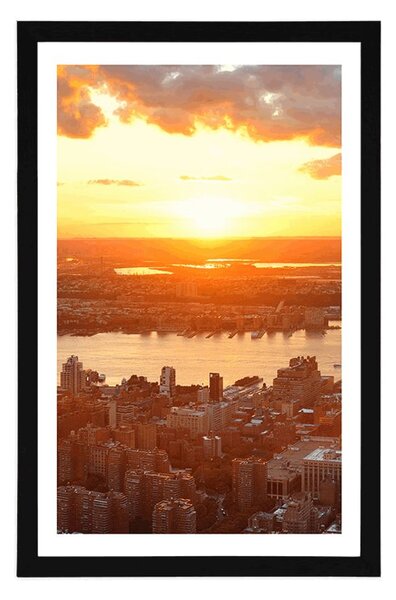 Plakat s paspartuom zalazak sunca iznad grada New Yorka