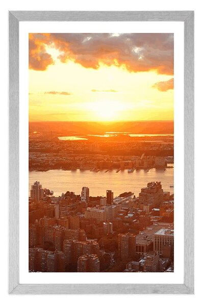 Plakat s paspartuom zalazak sunca iznad grada New Yorka
