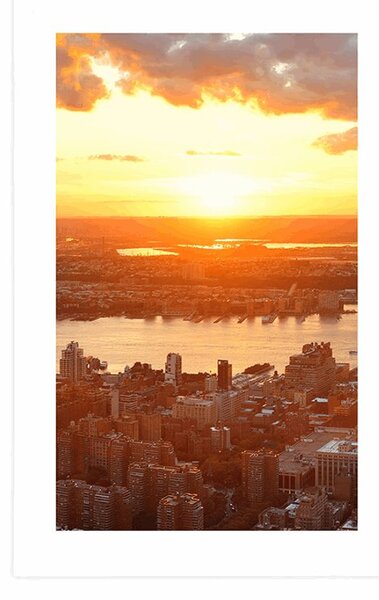 Plakat s paspartuom zalazak sunca iznad grada New Yorka