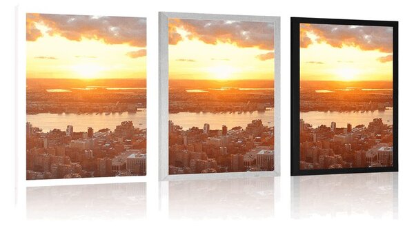 Plakat zalazak sunca iznad grada New Yorka