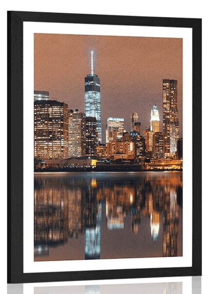 Plakat s paspartuom odsjaj Manhattana u vodi