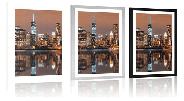Plakat s paspartuom odsjaj Manhattana u vodi