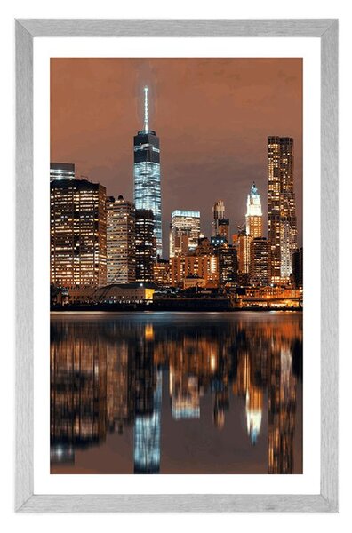Plakat s paspartuom odsjaj Manhattana u vodi
