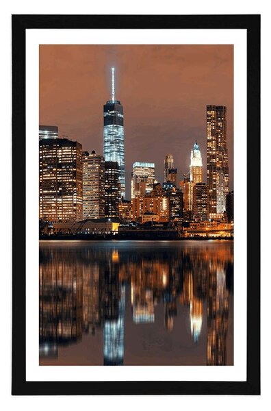 Plakat s paspartuom odsjaj Manhattana u vodi
