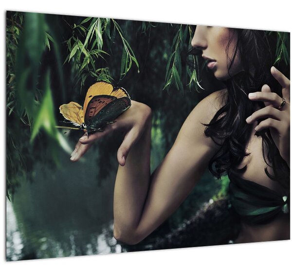 Slika graciozne ženske z metuljem (70x50 cm)