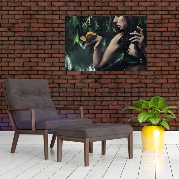 Slika graciozne ženske z metuljem (90x60 cm)