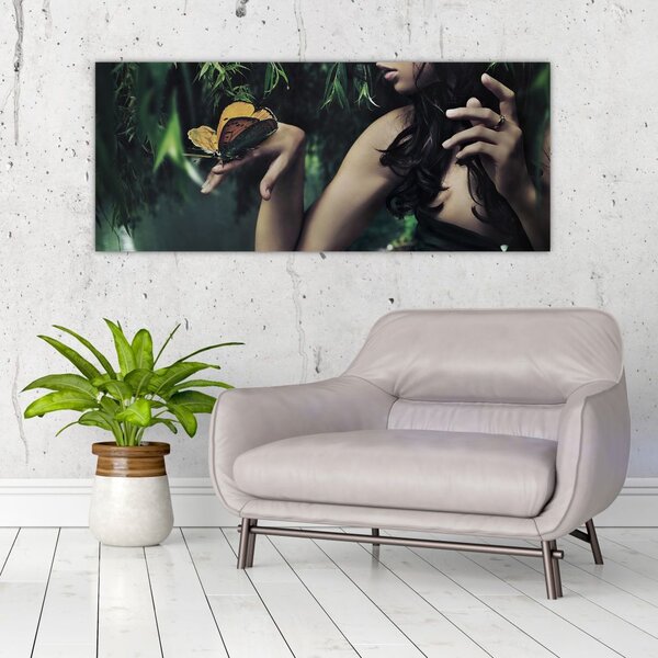 Slika graciozne ženske z metuljem (120x50 cm)