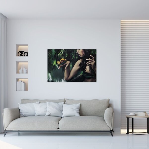 Slika graciozne ženske z metuljem (90x60 cm)