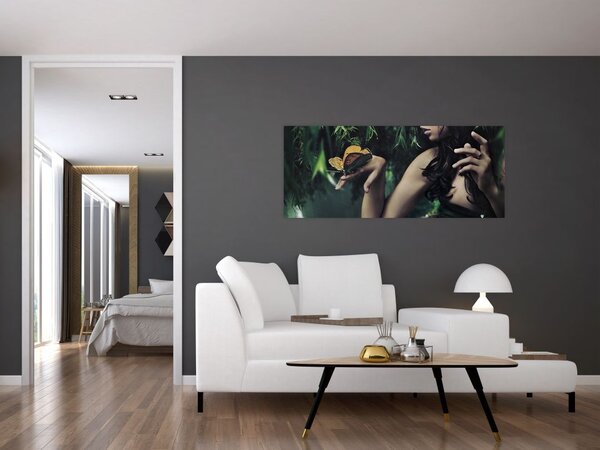 Slika graciozne ženske z metuljem (120x50 cm)