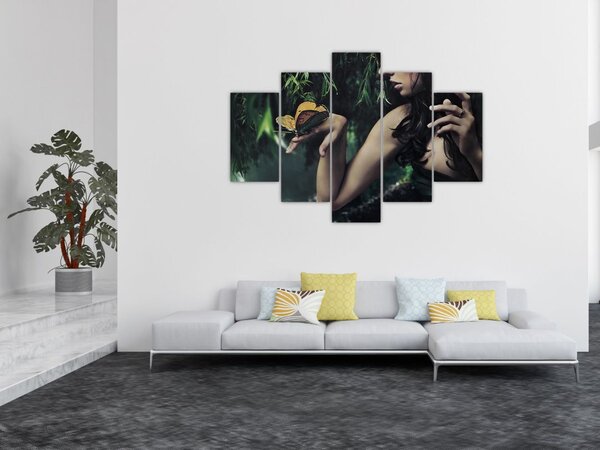Slika graciozne ženske z metuljem (150x105 cm)