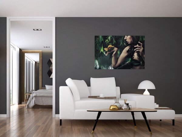 Slika graciozne ženske z metuljem (90x60 cm)