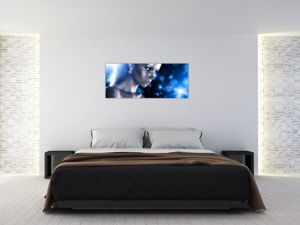 Slika ženske v modrih bleščicah (120x50 cm)