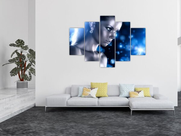 Slika ženske v modrih bleščicah (150x105 cm)