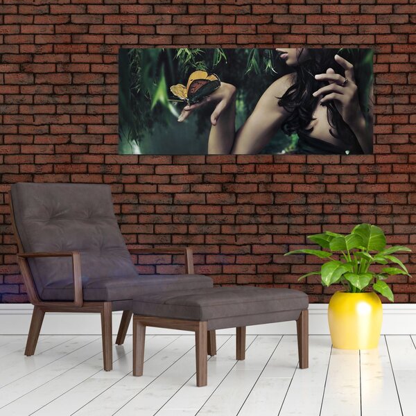 Slika graciozne ženske z metuljem (120x50 cm)