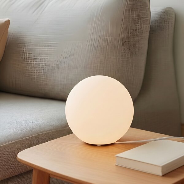 Lindby stolna lampa Marike, bijela, staklo, kugla, Ø 25 cm, E27, Bijela, Dnevni boravak/blagovaonica, Staklo, Stol ostalo