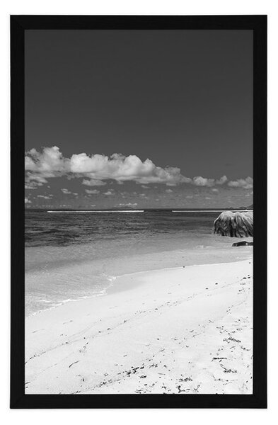 Plakat plaža Anse Source u crno-bijelom dizajnu