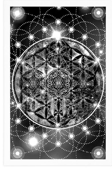 Plakat zadivljujuća Mandala u crno-bijelom dizajnu
