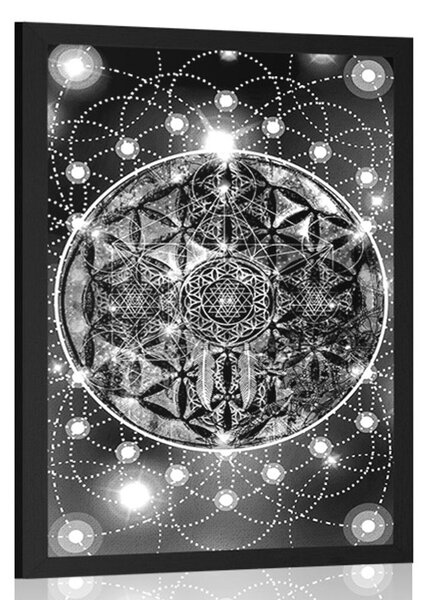 Plakat zadivljujuća Mandala u crno-bijelom dizajnu