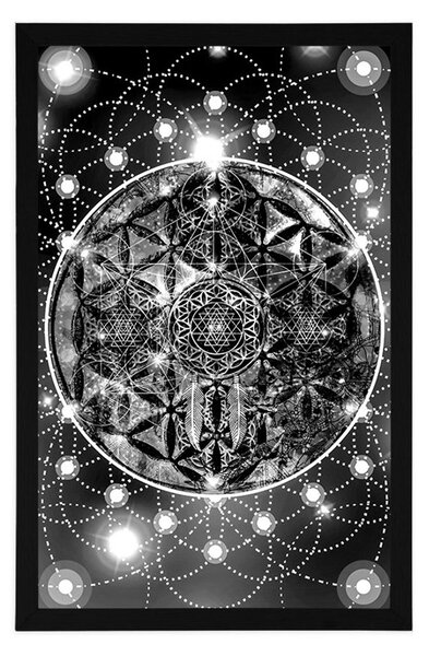 Plakat zadivljujuća Mandala u crno-bijelom dizajnu