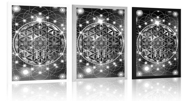 Plakat zadivljujuća Mandala u crno-bijelom dizajnu