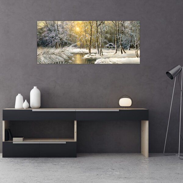 Slika - Koča v gozdu, oljna slika (120x50 cm)