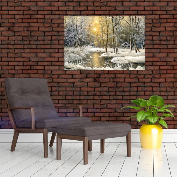Slika - Koča v gozdu, oljna slika (90x60 cm)
