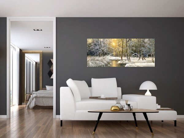Slika - Koča v gozdu, oljna slika (120x50 cm)
