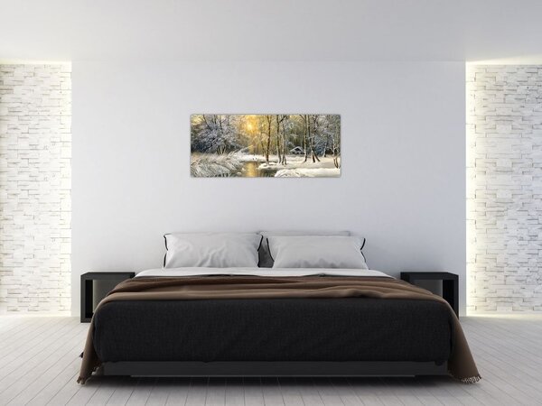 Slika - Koča v gozdu, oljna slika (120x50 cm)