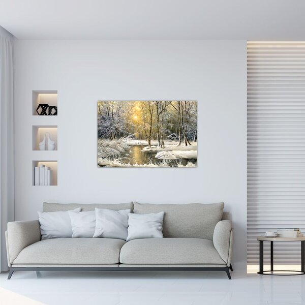 Slika - Koča v gozdu, oljna slika (90x60 cm)