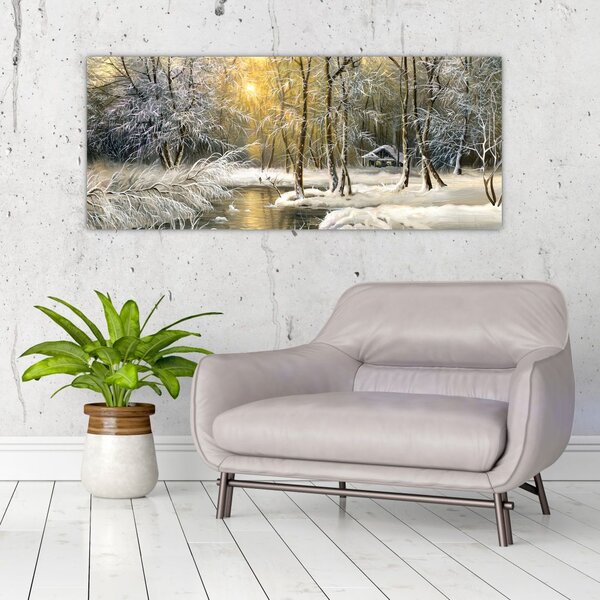 Slika - Koča v gozdu, oljna slika (120x50 cm)
