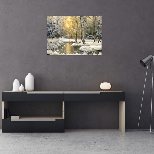 Slika - Koča v gozdu, oljna slika (70x50 cm)