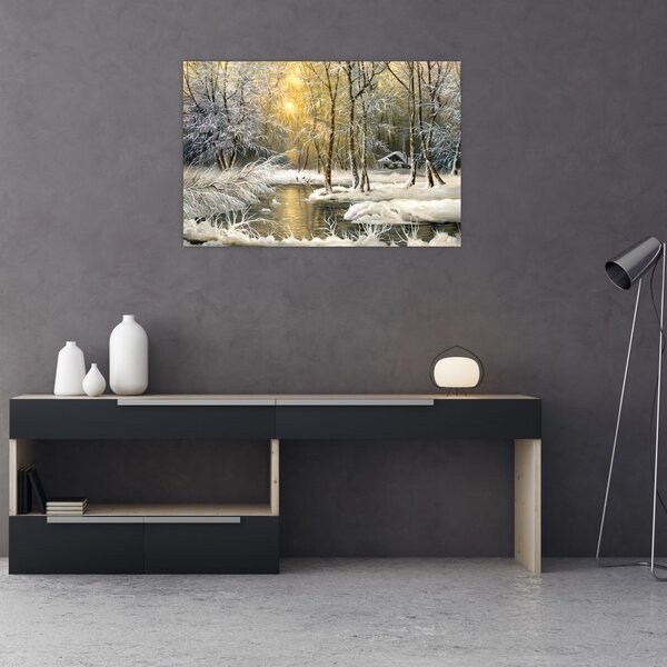 Slika - Koča v gozdu, oljna slika (90x60 cm)