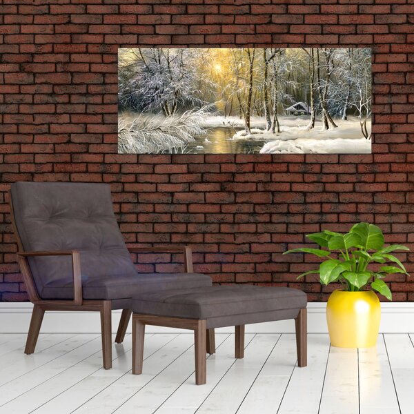 Slika - Koča v gozdu, oljna slika (120x50 cm)