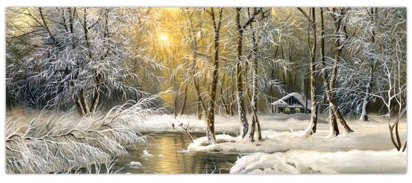 Slika - Koča v gozdu, oljna slika (120x50 cm)